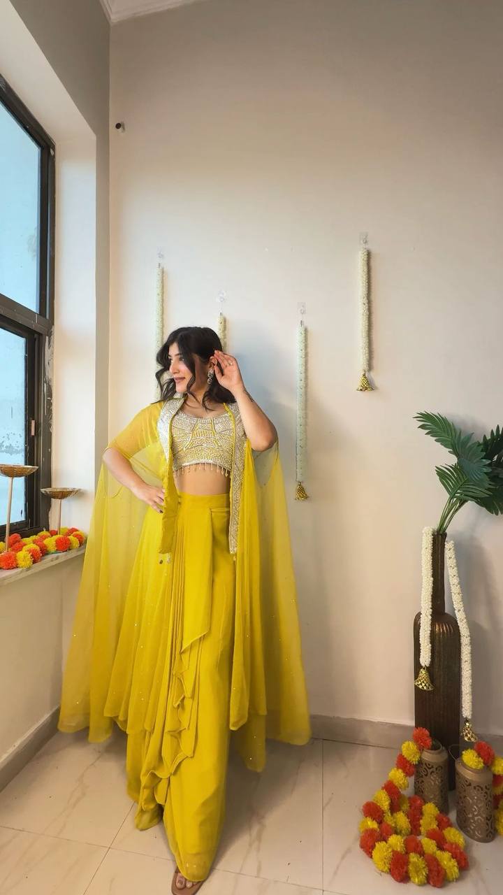 NEW DESIGNER INDO-WESTERN THREE PIECE READY TO WEAR DHOTI SET WITH BLOUSE & KOTI