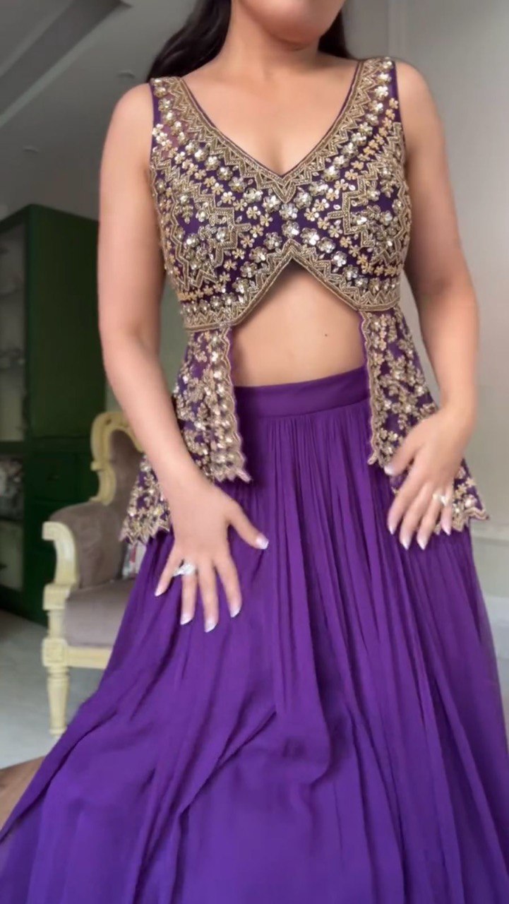 DESIGNER FOUX GEORGETTE LEHENGA SET WITH SEQUINS WORK AND FANCY LACE DUPATTA