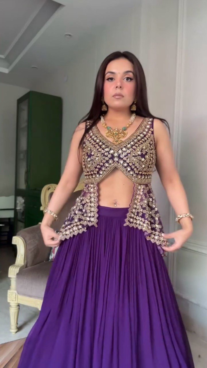 DESIGNER FOUX GEORGETTE LEHENGA SET WITH SEQUINS WORK AND FANCY LACE DUPATTA
