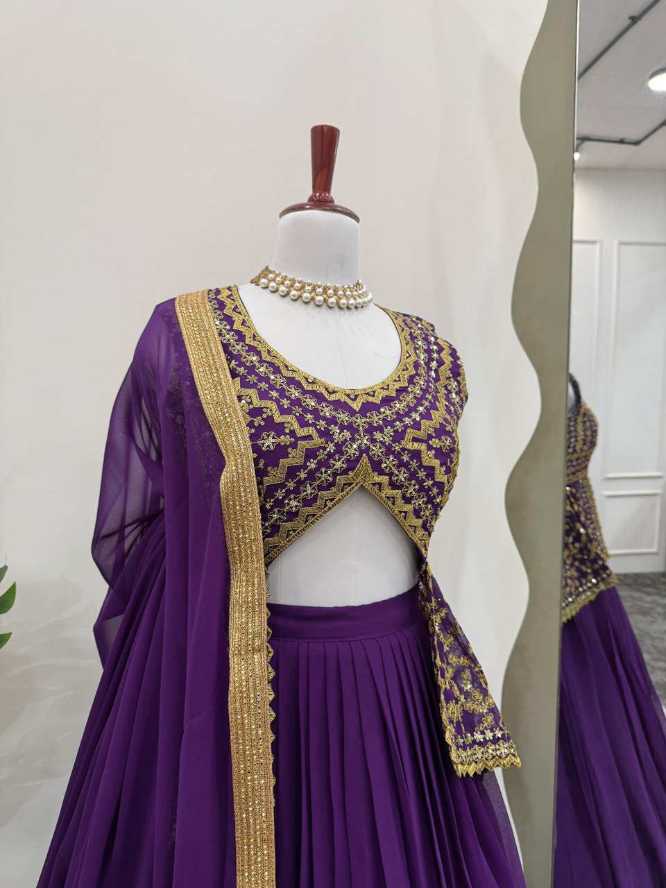 DESIGNER FOUX GEORGETTE LEHENGA SET WITH SEQUINS WORK AND FANCY LACE DUPATTA