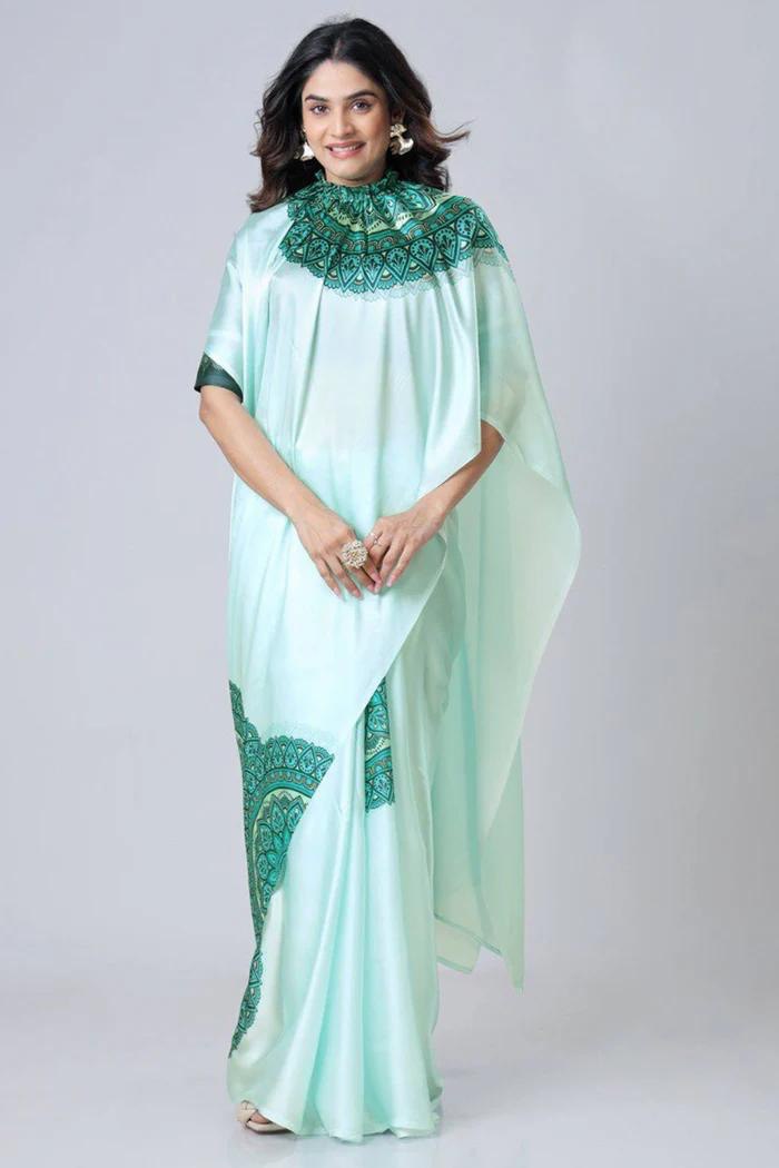 READY-TO-WEAR JAPAN SATIN PRINTED SAREE – MODERN, ELEGANT & AFFORDABLE