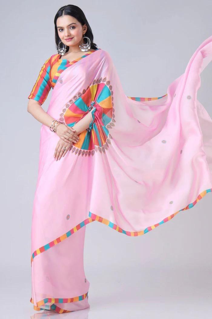 READY-TO-WEAR JAPAN SATIN PRINTED SAREE – MODERN, ELEGANT & AFFORDABLE