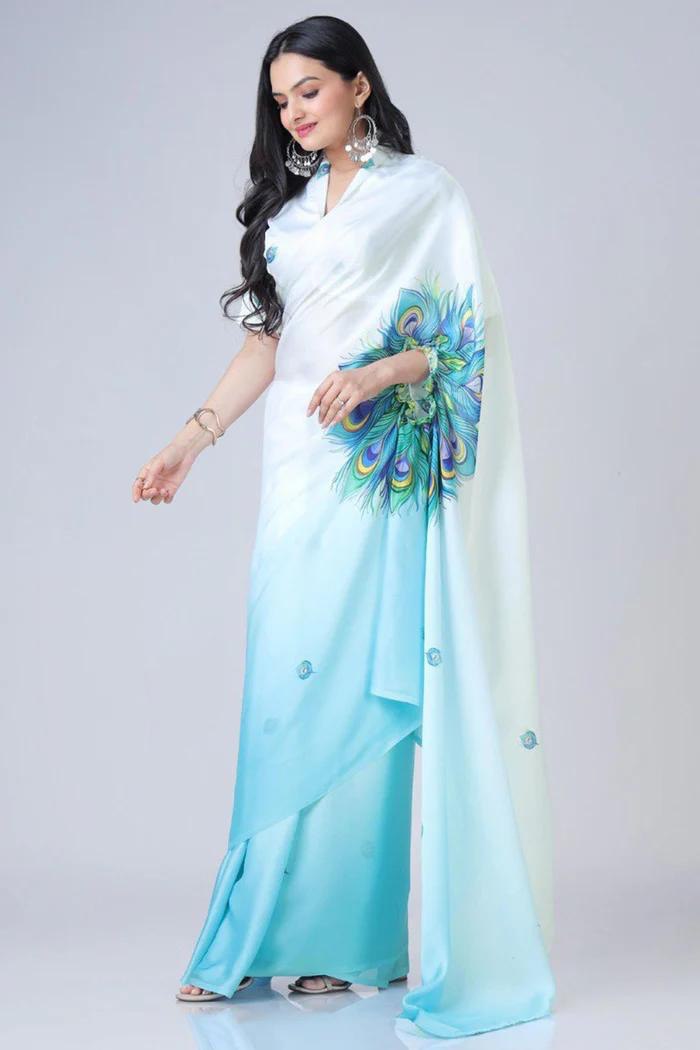 READY-TO-WEAR JAPAN SATIN PRINTED SAREE – MODERN, ELEGANT & AFFORDABLE