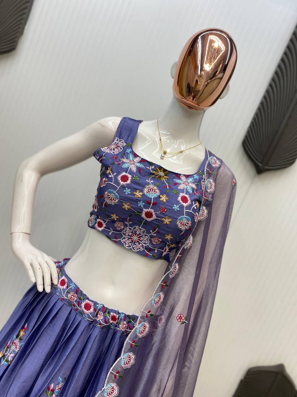 DESIGNER WESTERN STYLE CHINON CO-ORD SET WITH MULTI-THREAD SEQUINS BLAZER, TUBE CHOLI, HEAVY FLAIR SHARARA & DUPATTA