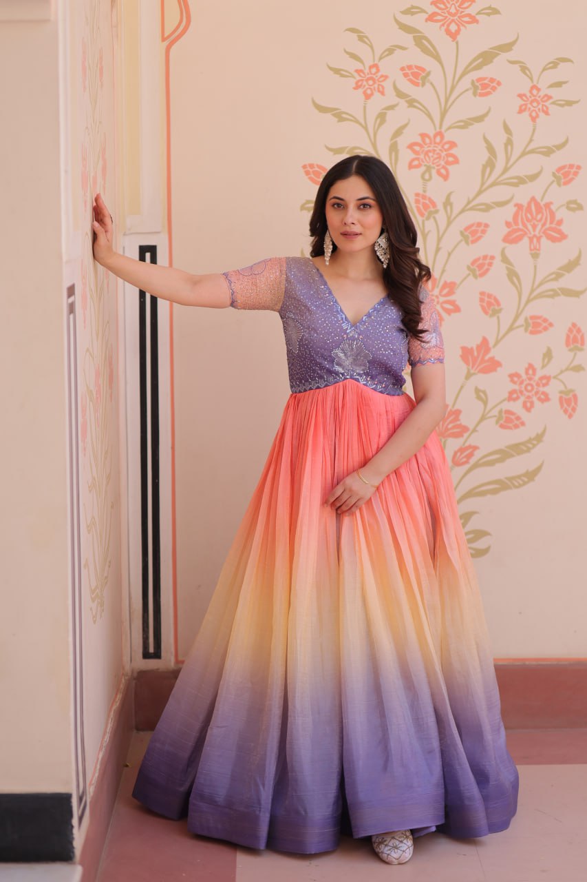 ELEGANT GOLD CRUSH GOWN WITH BEADS EMBROIDERY – PERFECT FOR OCCASIONS
