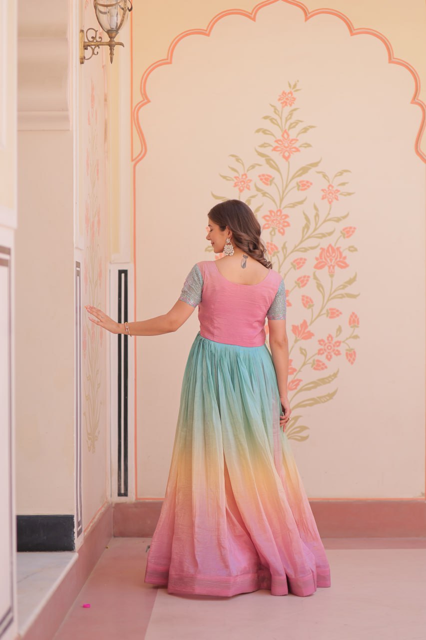 ELEGANT GOLD CRUSH GOWN WITH BEADS EMBROIDERY – PERFECT FOR OCCASIONS