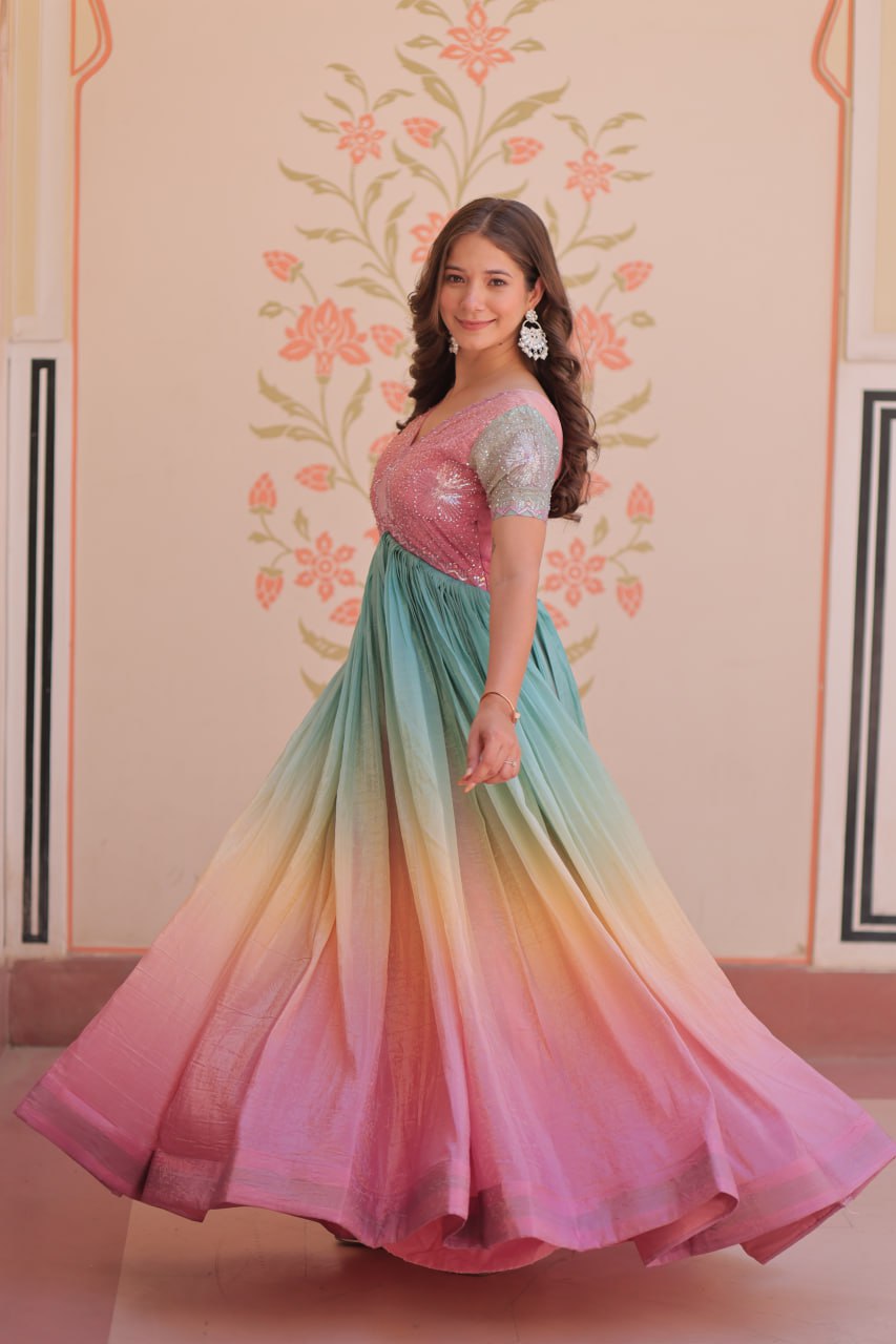 ELEGANT GOLD CRUSH GOWN WITH BEADS EMBROIDERY – PERFECT FOR OCCASIONS