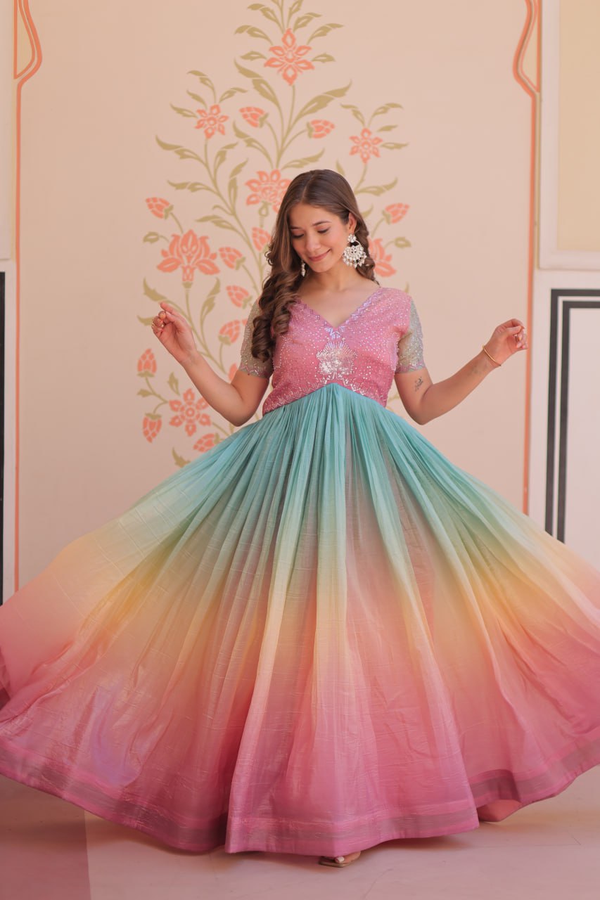ELEGANT GOLD CRUSH GOWN WITH BEADS EMBROIDERY – PERFECT FOR OCCASIONS