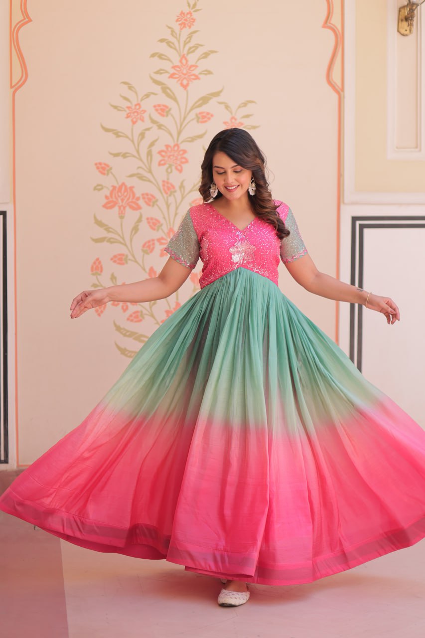 ELEGANT GOLD CRUSH GOWN WITH BEADS EMBROIDERY – PERFECT FOR OCCASIONS