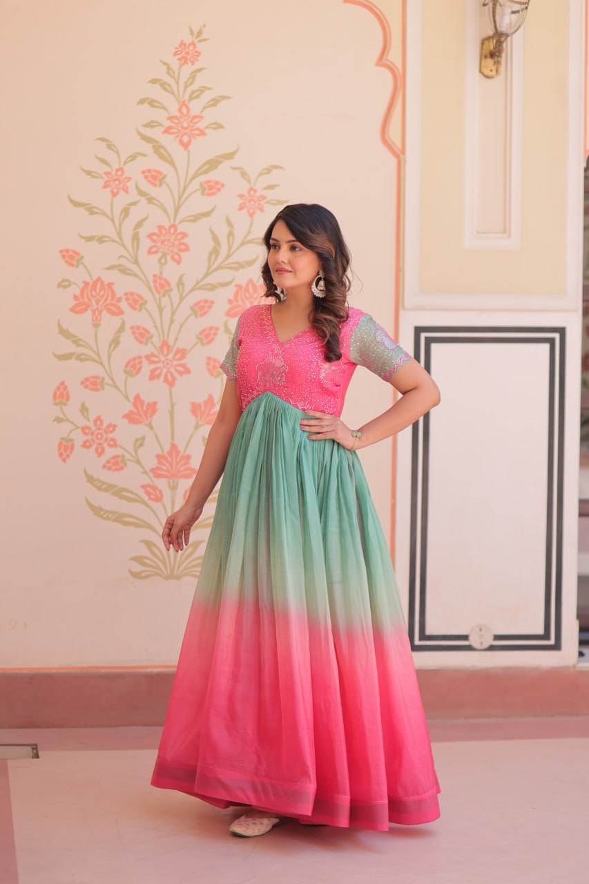 ELEGANT GOLD CRUSH GOWN WITH BEADS EMBROIDERY – PERFECT FOR OCCASIONS