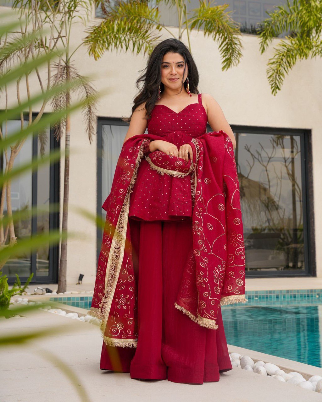 ELEGANT TABBY ORGANZA CO-ORD SET WITH MUKESH WORK & DUPATTA