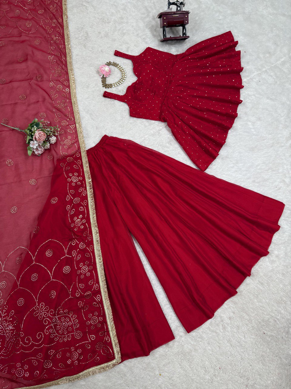 ELEGANT TABBY ORGANZA CO-ORD SET WITH MUKESH WORK & DUPATTA