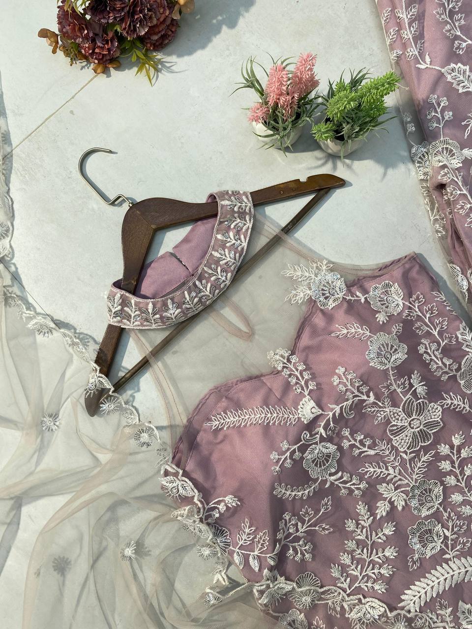 TRENDING HALTER NECK KURTA & PLAZZO SET WITH DUPATTA IN BUTTERFLY NET