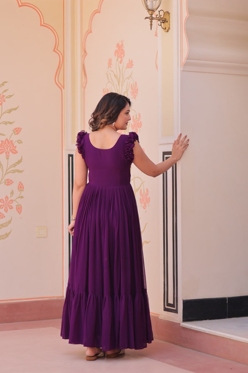 STUNNING FAUX BLOOMING GOWN WITH SEQUINS & MULTITHREADED BEADS EMBROIDERY