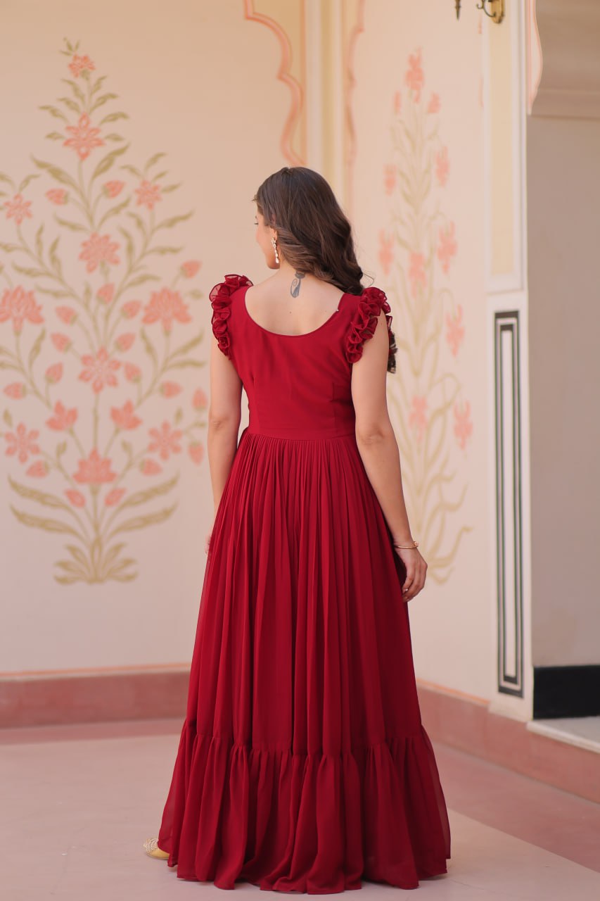 STUNNING FAUX BLOOMING GOWN WITH SEQUINS & MULTITHREADED BEADS EMBROIDERY