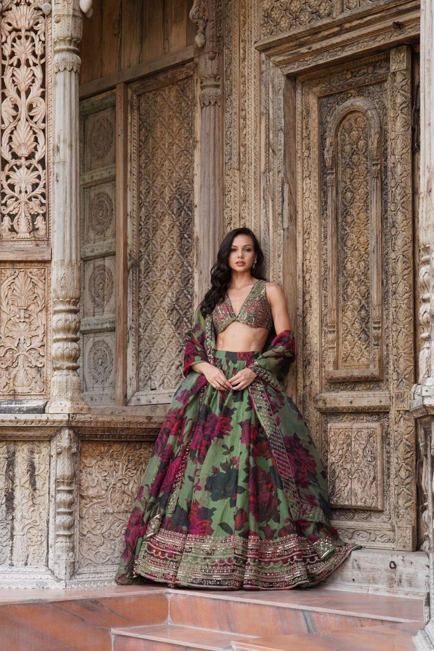 ELEGANT TABBY ORGANZA DIGITAL PRINT LEHENGA SET WITH THREAD AND SEQUIN WORK