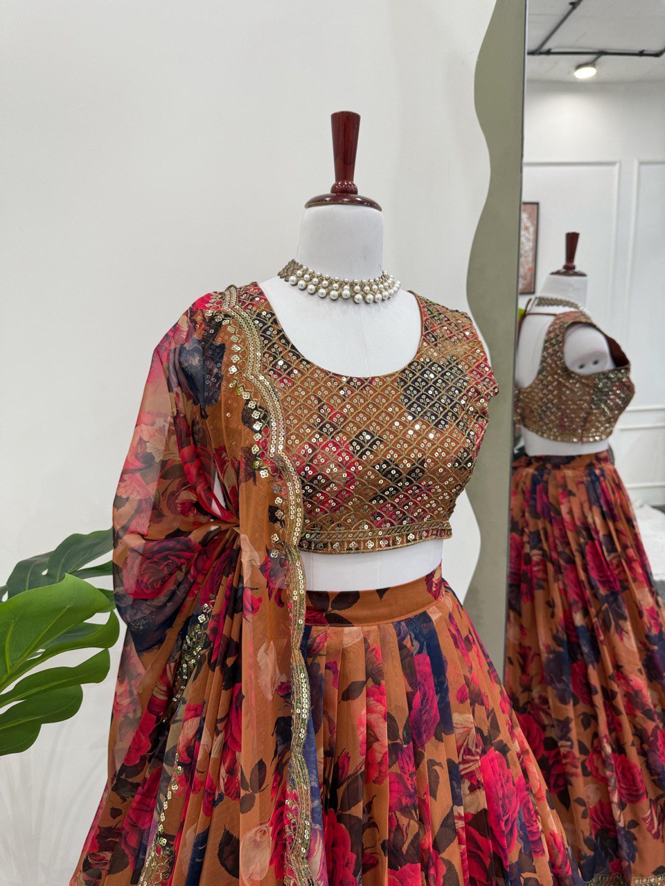 ELEGANT TABBY ORGANZA DIGITAL PRINT LEHENGA SET WITH THREAD AND SEQUIN WORK