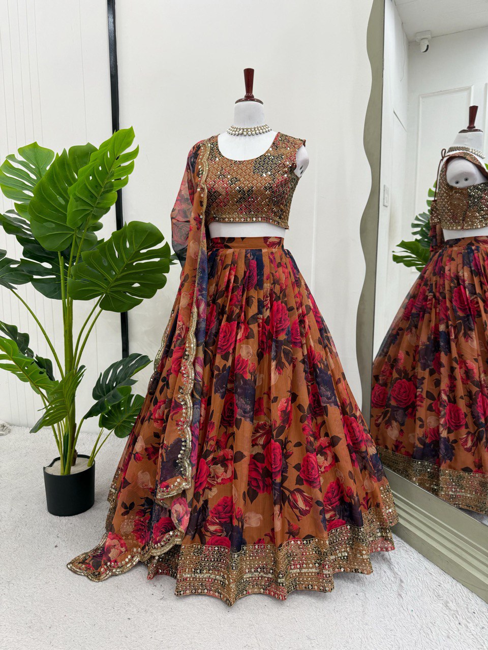 ELEGANT TABBY ORGANZA DIGITAL PRINT LEHENGA SET WITH THREAD AND SEQUIN WORK