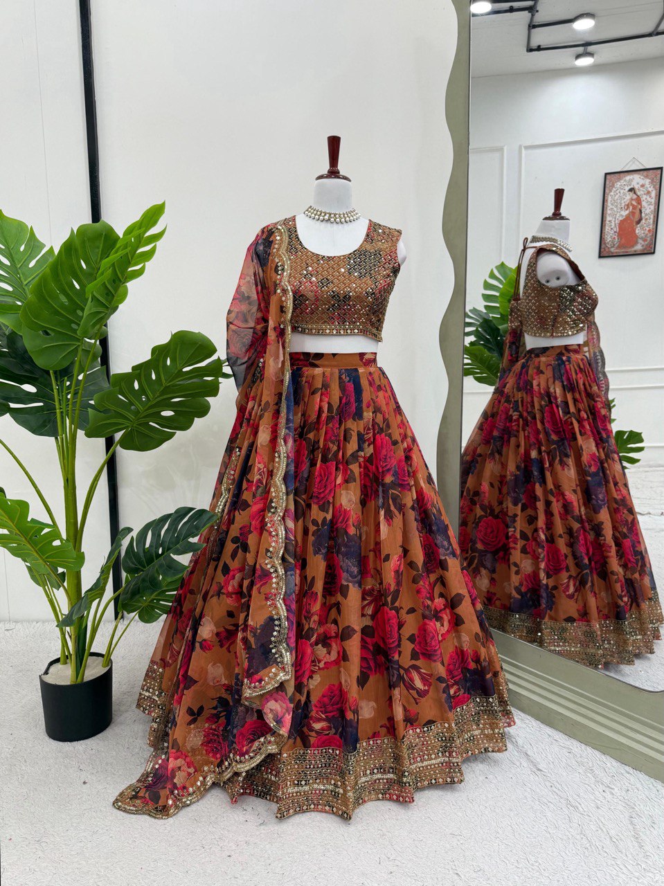 ELEGANT TABBY ORGANZA DIGITAL PRINT LEHENGA SET WITH THREAD AND SEQUIN WORK