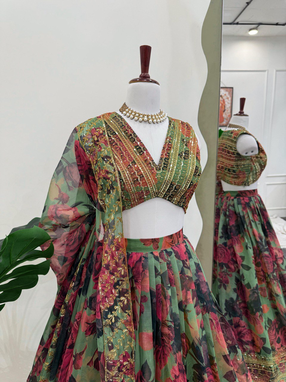 ELEGANT TABBY ORGANZA DIGITAL PRINT LEHENGA SET WITH THREAD AND SEQUIN WORK