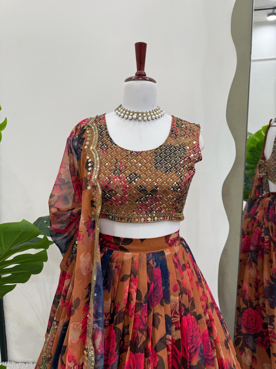 ELEGANT TABBY ORGANZA DIGITAL PRINT LEHENGA SET WITH THREAD AND SEQUIN WORK