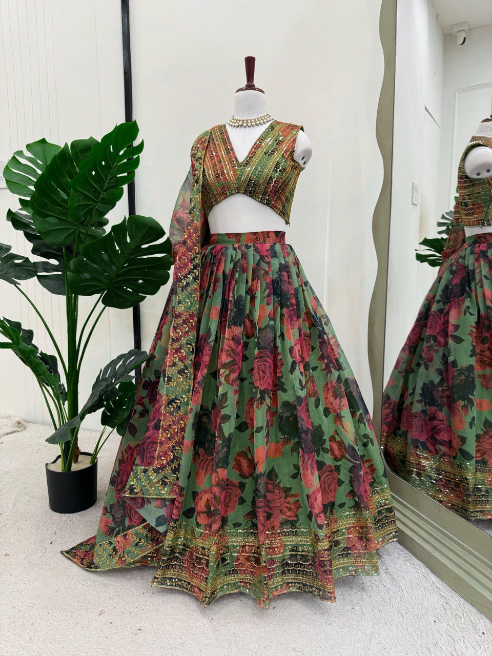 ELEGANT TABBY ORGANZA DIGITAL PRINT LEHENGA SET WITH THREAD AND SEQUIN WORK
