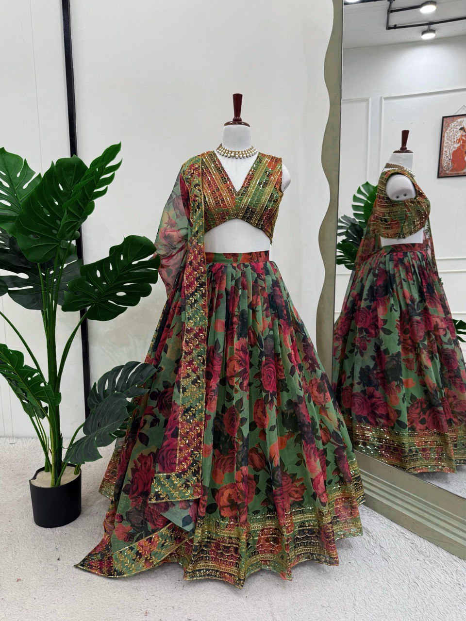 ELEGANT TABBY ORGANZA DIGITAL PRINT LEHENGA SET WITH THREAD AND SEQUIN WORK