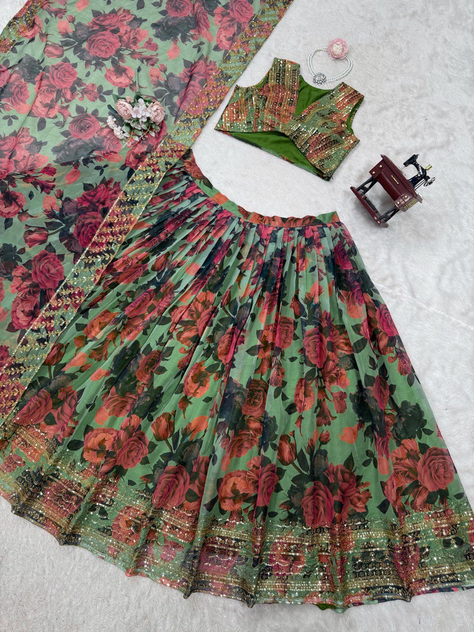 ELEGANT TABBY ORGANZA DIGITAL PRINT LEHENGA SET WITH THREAD AND SEQUIN WORK