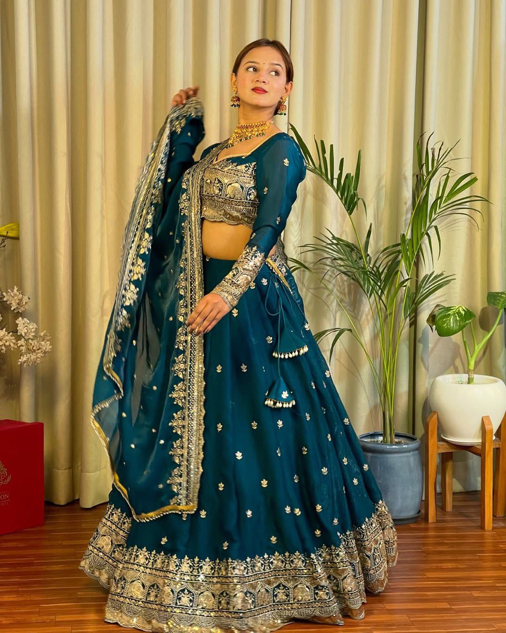 DESIGNER LEHENGA SET IN JIMI CHOO & FANDY SATIN WITH THREAD & SEQUENCE WORK