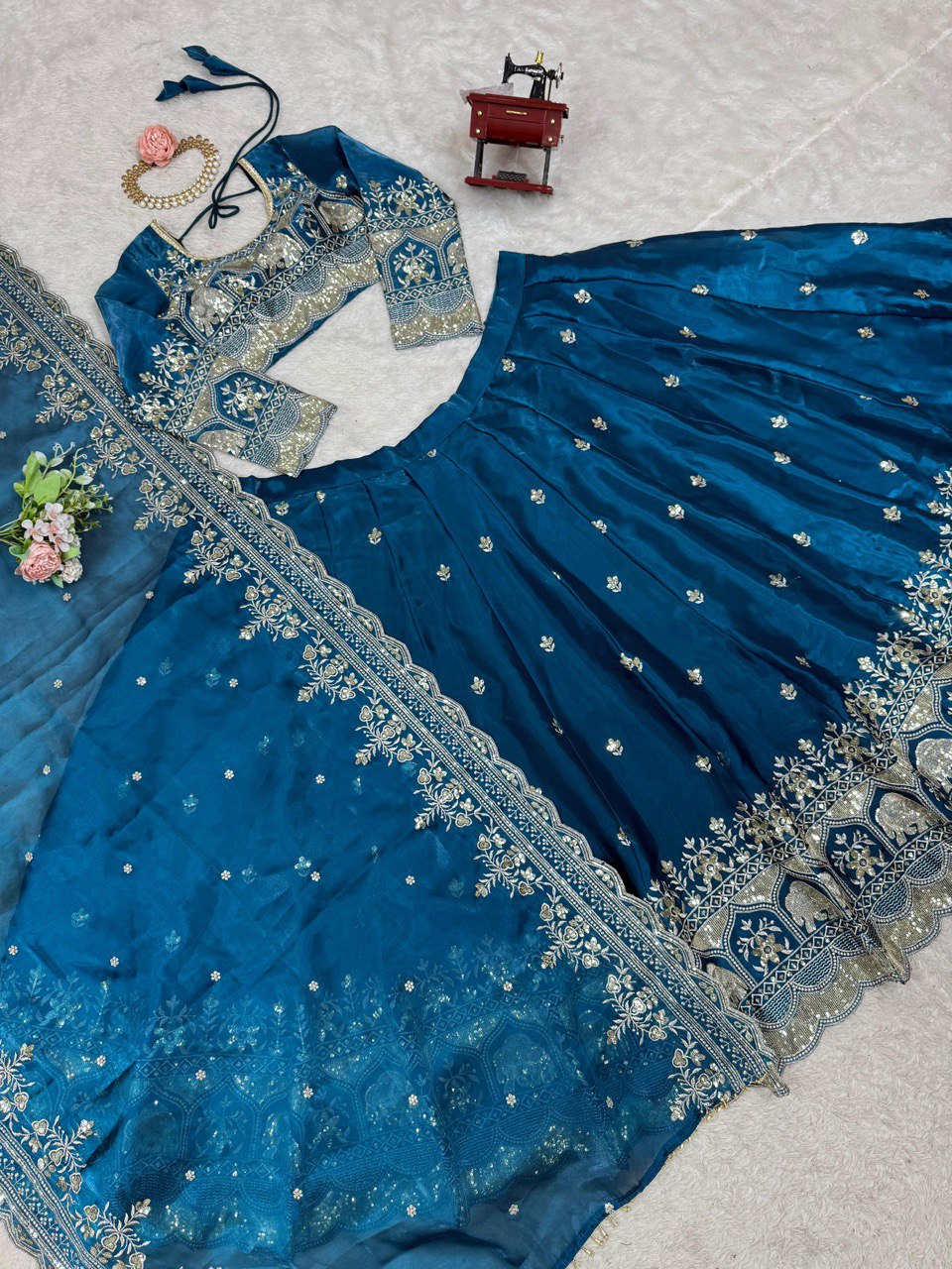 DESIGNER LEHENGA SET IN JIMI CHOO & FANDY SATIN WITH THREAD & SEQUENCE WORK