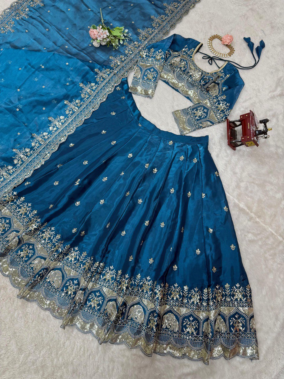 DESIGNER LEHENGA SET IN JIMI CHOO & FANDY SATIN WITH THREAD & SEQUENCE WORK