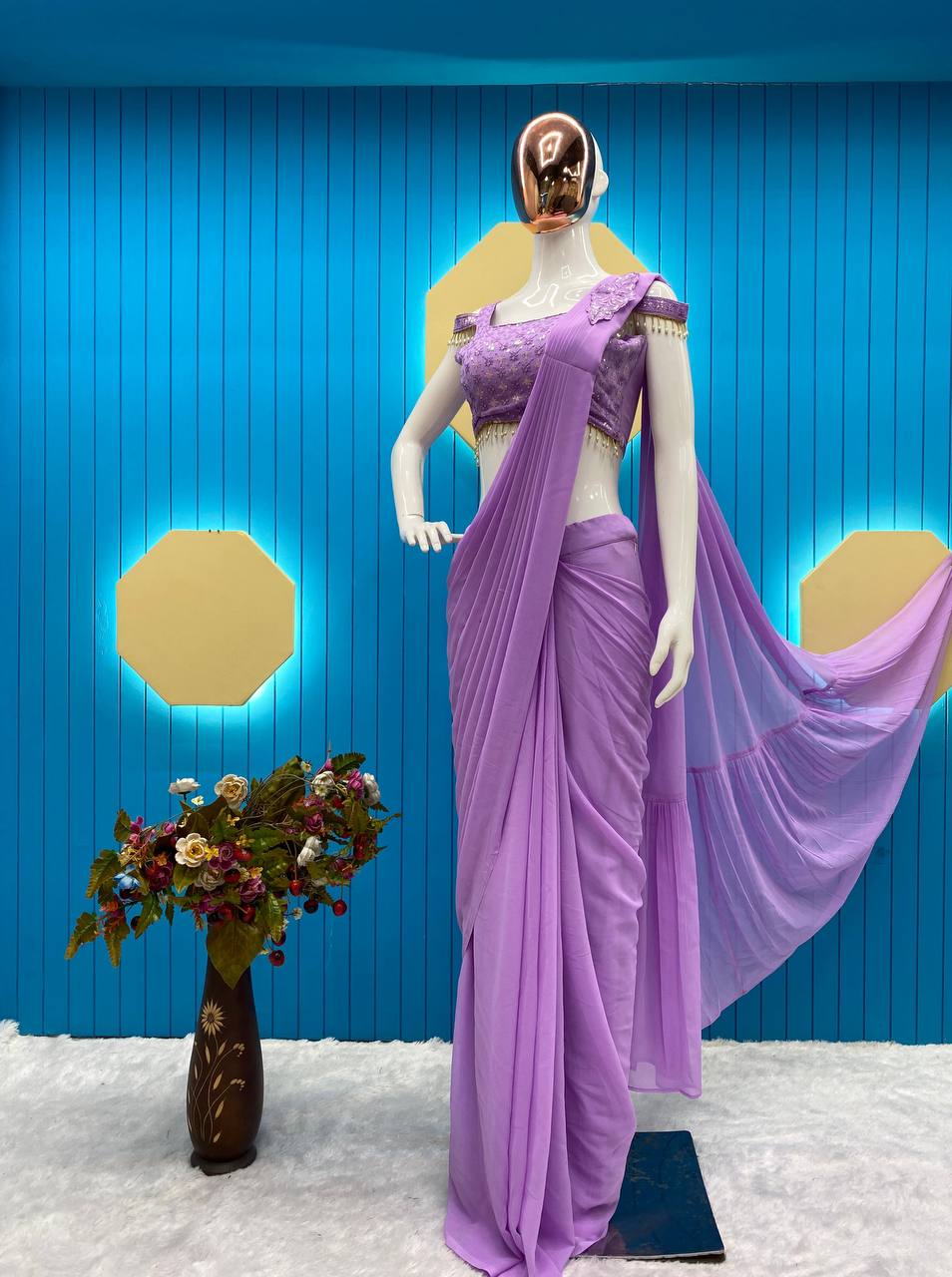 TRENDING STYLE: READY-TO-WEAR FAUX GEORGETTE SEQUINS PATCH WORK SAREE SET