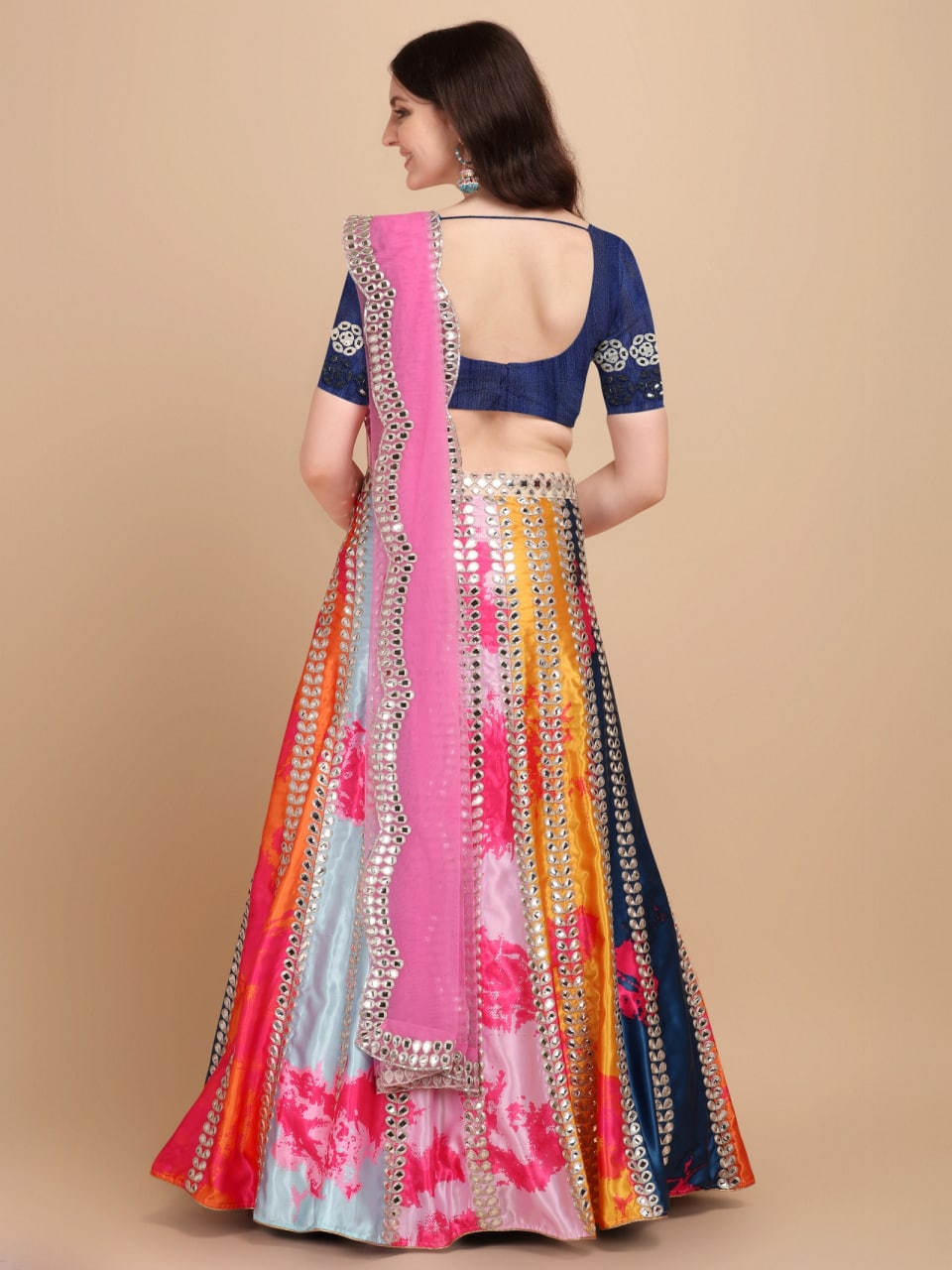 PREMIUM HEAVY DIAMOND SATIN SILK LEHENGA CHOLI SET WITH DIGITAL PRINT & MIRROR EMBROIDERY