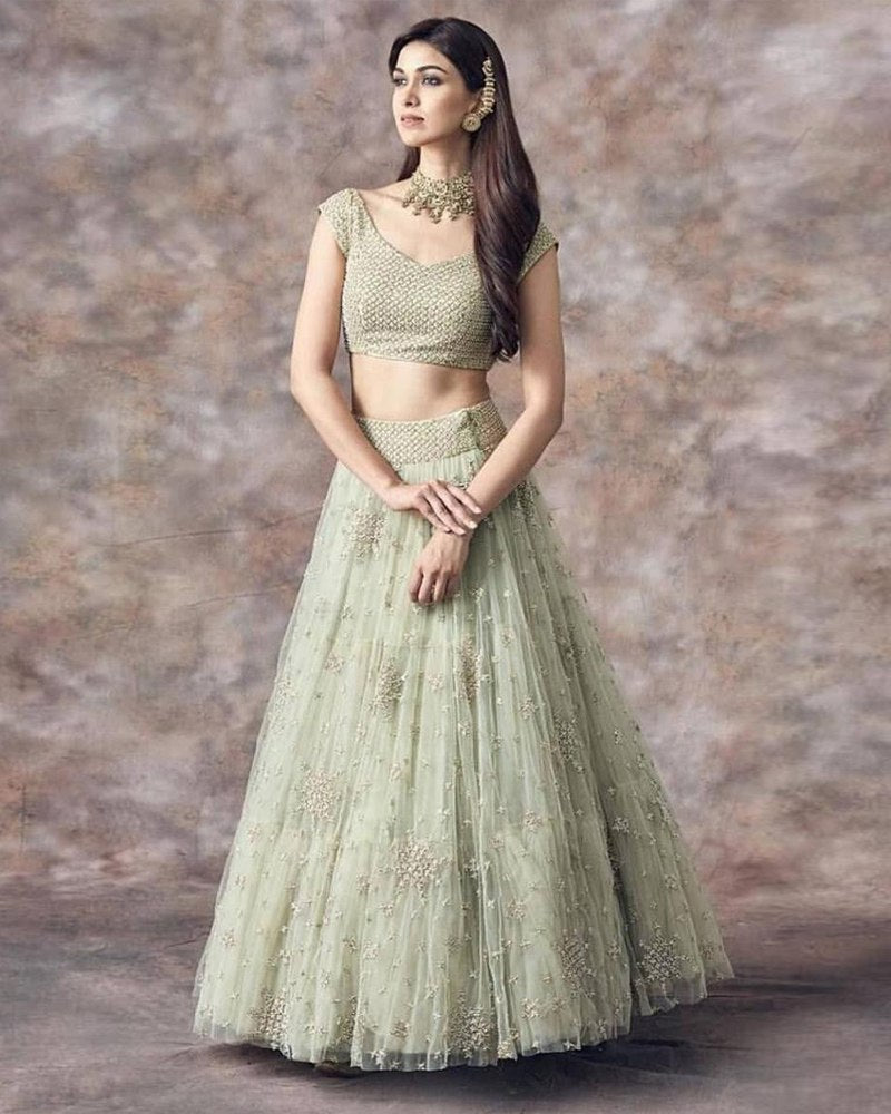 PREMIUM HEAVY BUTTERFLY NET LEHENGA CHOLI WITH SEQUENCE WORK & RUFFLE FLAIR
