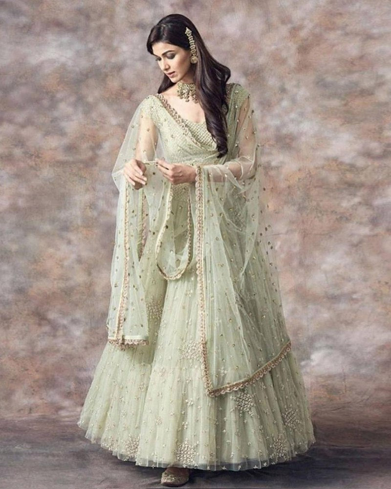 PREMIUM HEAVY BUTTERFLY NET LEHENGA CHOLI WITH SEQUENCE WORK & RUFFLE FLAIR