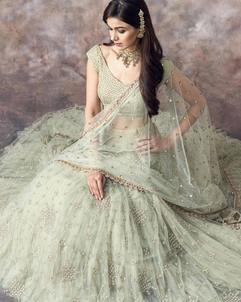 PREMIUM HEAVY BUTTERFLY NET LEHENGA CHOLI WITH SEQUENCE WORK & RUFFLE FLAIR