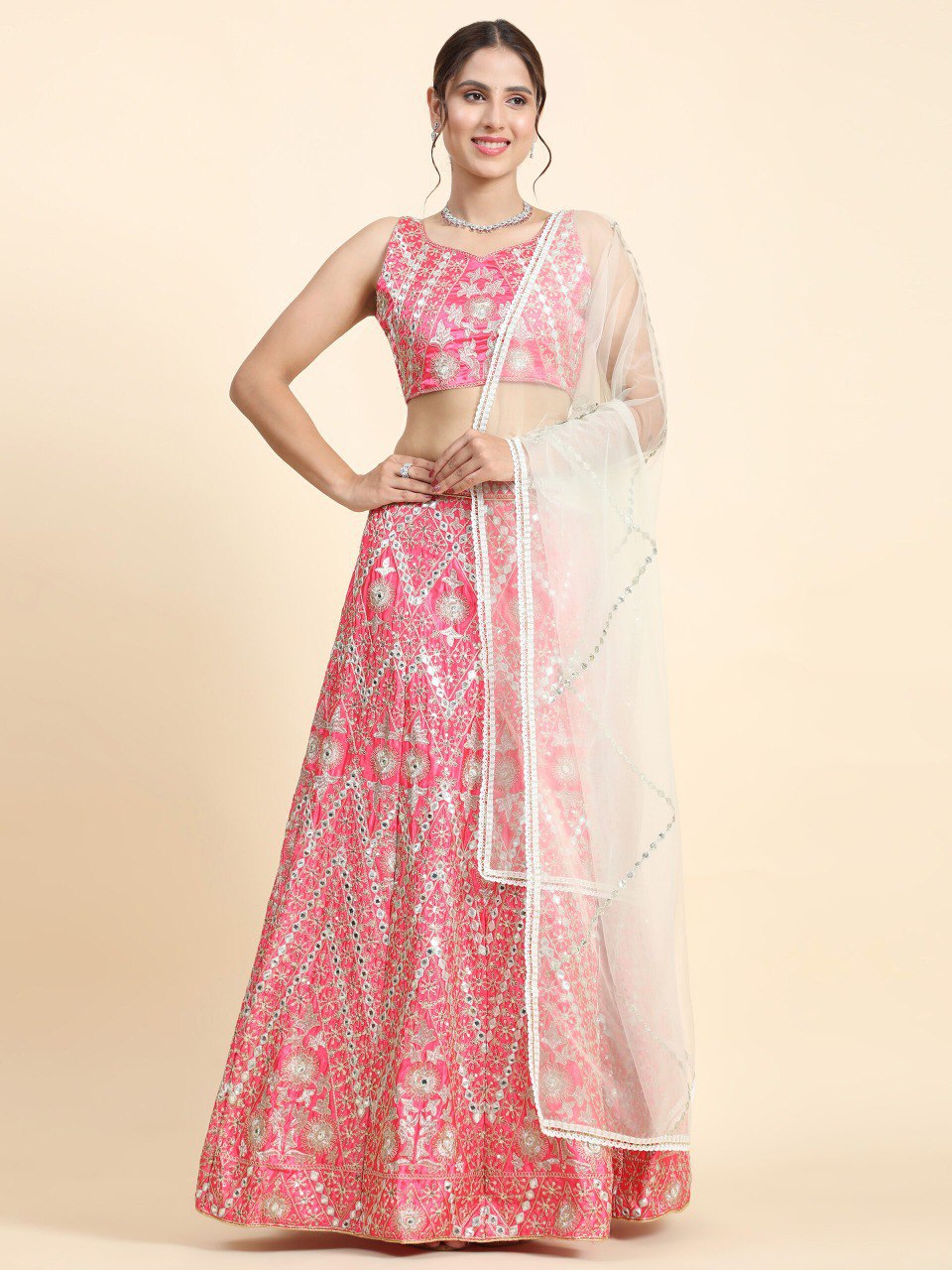 PREMIUM HEAVY DEVSENA SILK LEHENGA CHOLI WITH CORDING SEQUENCE & MIRROR EMBROIDERY