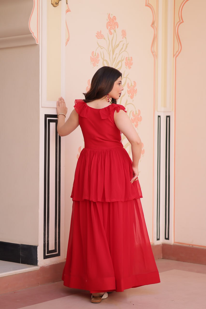 DESIGNER FAUX BLOOMING GOWN WITH BEADS EMBROIDERY – ELEGANCE IN EVERY FOLD