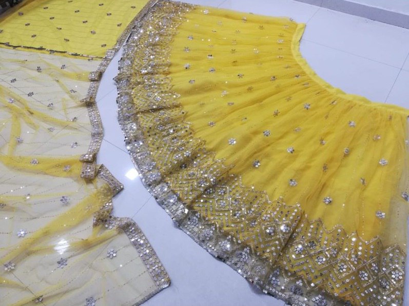 PREMIUM HEAVY BUTTERFLY NET LEHNGA CHOLI WITH 9MM SEQUENCE AND ZARI EMBROIDERY