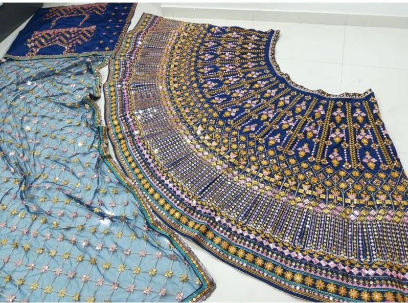 ELEGANT CHINON LEHENGA CHOLI SET WITH INTRICATE SEQUINS & JARI EMBROIDERY