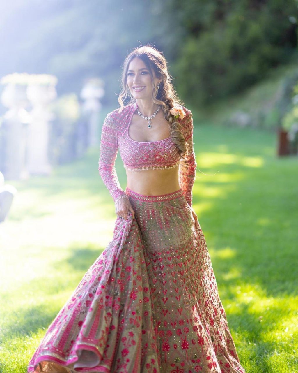 DESIGNER MULTI-COLOR FAUX GEORGETTE LEHENGA SET WITH 3MM SEQUINS, THREAD & JARI EMBROIDERY