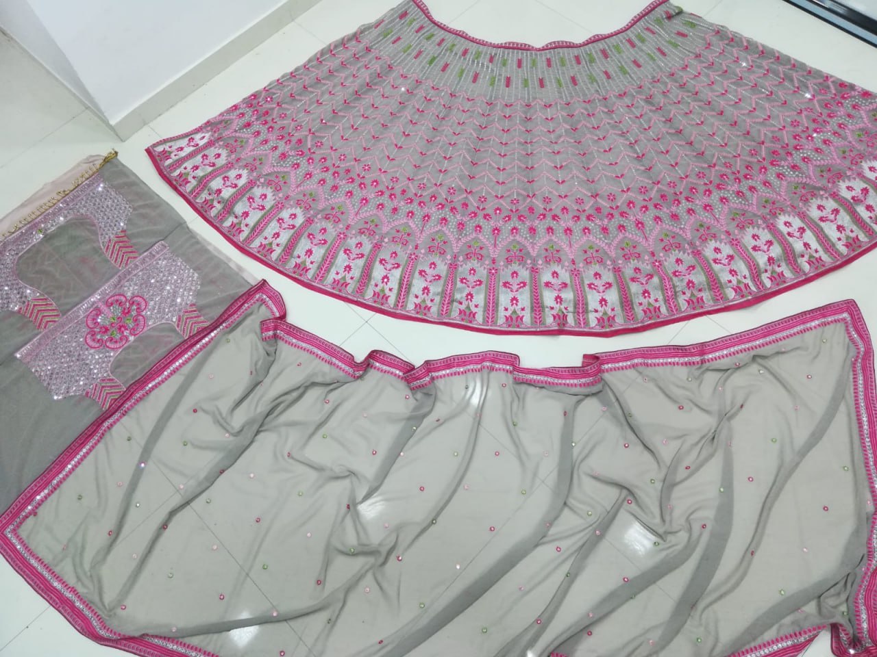 DESIGNER MULTI-COLOR FAUX GEORGETTE LEHENGA SET WITH 3MM SEQUINS, THREAD & JARI EMBROIDERY