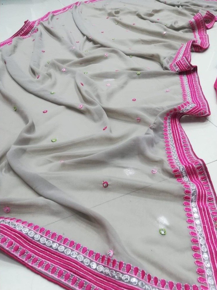 DESIGNER MULTI-COLOR FAUX GEORGETTE LEHENGA SET WITH 3MM SEQUINS, THREAD & JARI EMBROIDERY