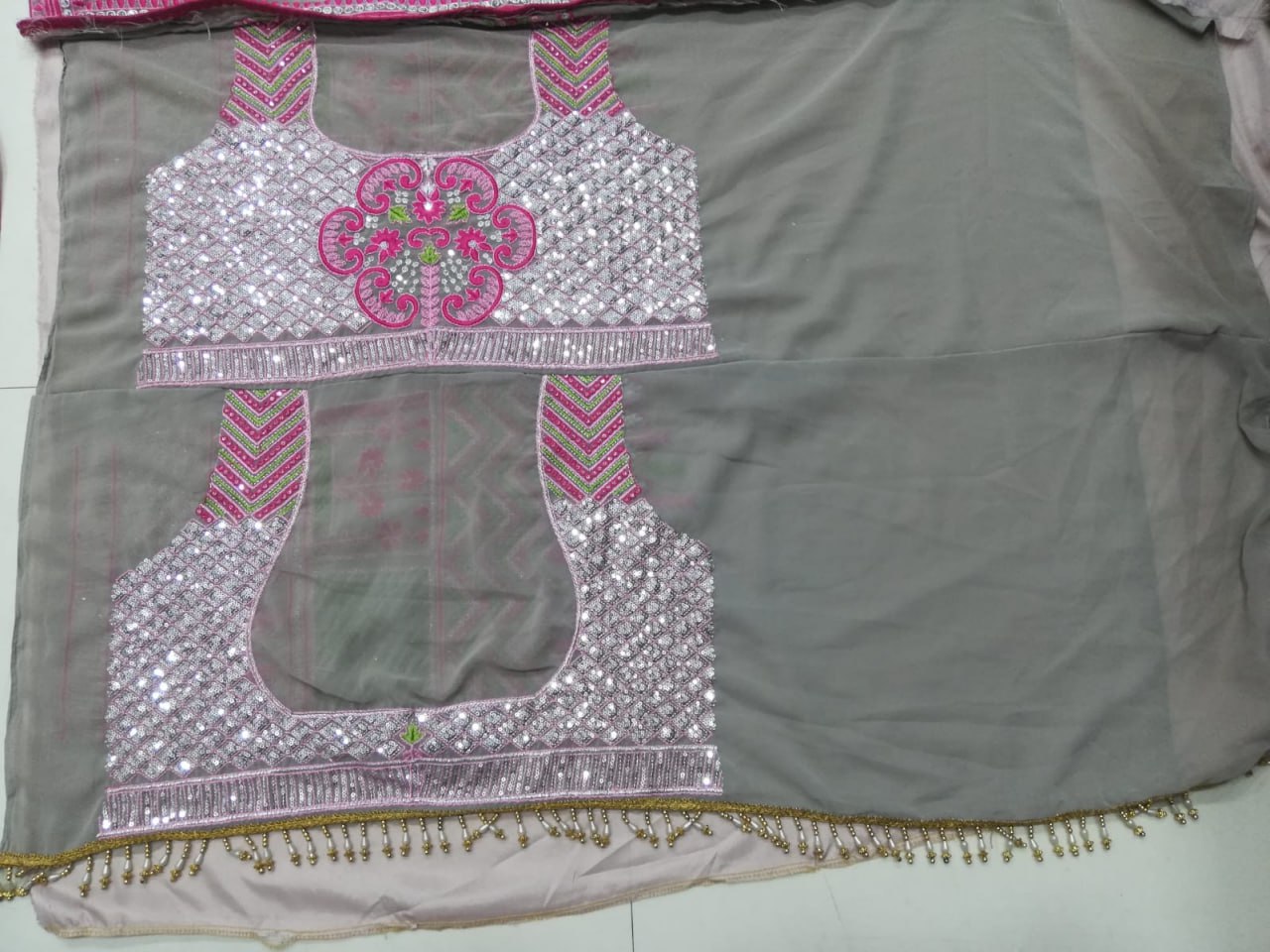 DESIGNER MULTI-COLOR FAUX GEORGETTE LEHENGA SET WITH 3MM SEQUINS, THREAD & JARI EMBROIDERY