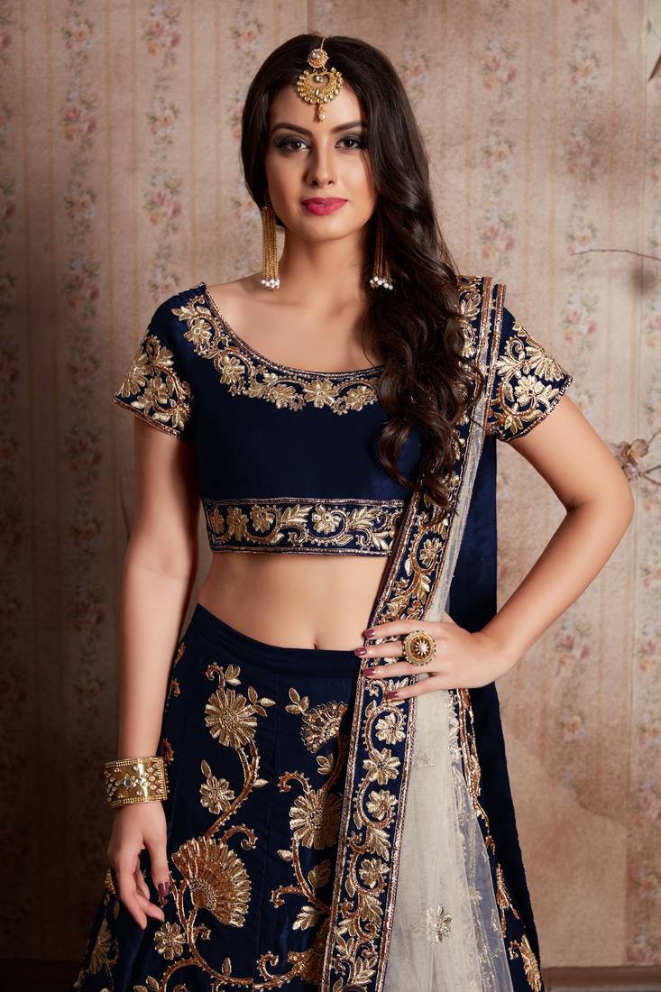 LUXURIOUS SEMI VELVET SILK LEHENGA CHOLI SET WITH SEQUINS, JARI & DORI EMBROIDERY