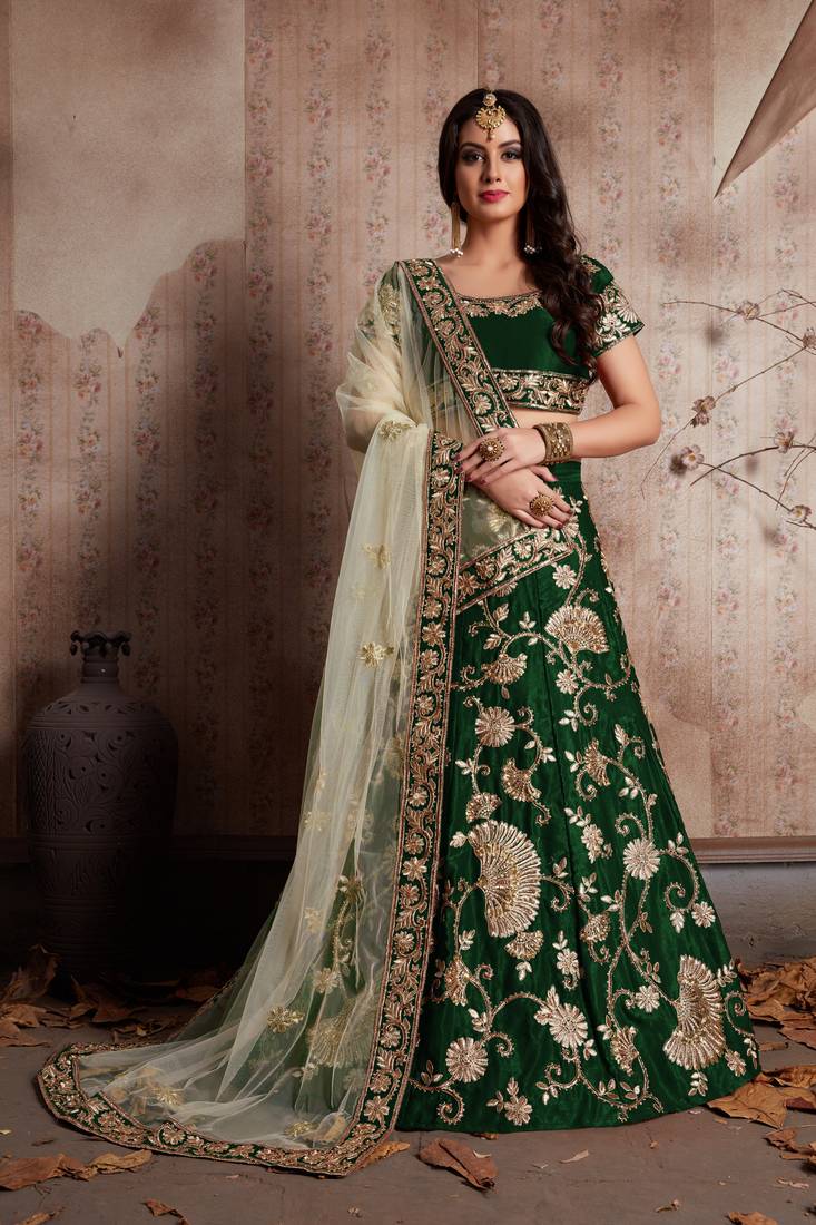 LUXURIOUS SEMI VELVET SILK LEHENGA CHOLI SET WITH SEQUINS, JARI & DORI EMBROIDERY