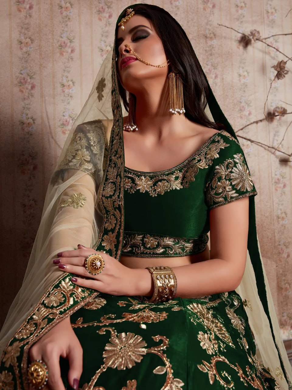 LUXURIOUS SEMI VELVET SILK LEHENGA CHOLI SET WITH SEQUINS, JARI & DORI EMBROIDERY