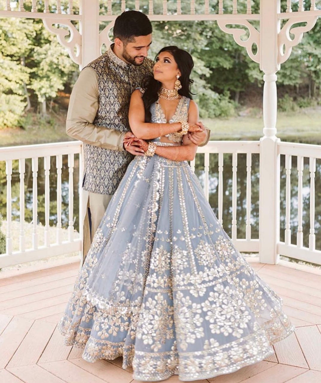 ELEGANT GRAY NET LEHENGA CHOLI SET WITH PAPER MIRROR EMBROIDERY WORK