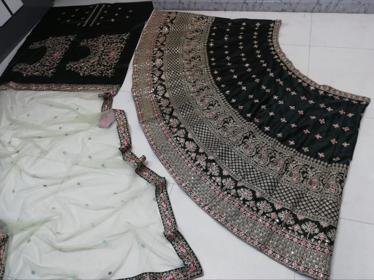 DESIGNER DIAMOND SATIN SILK LEHENGA CHOLI SET WITH BUTTERFLY NET DUPATTA
