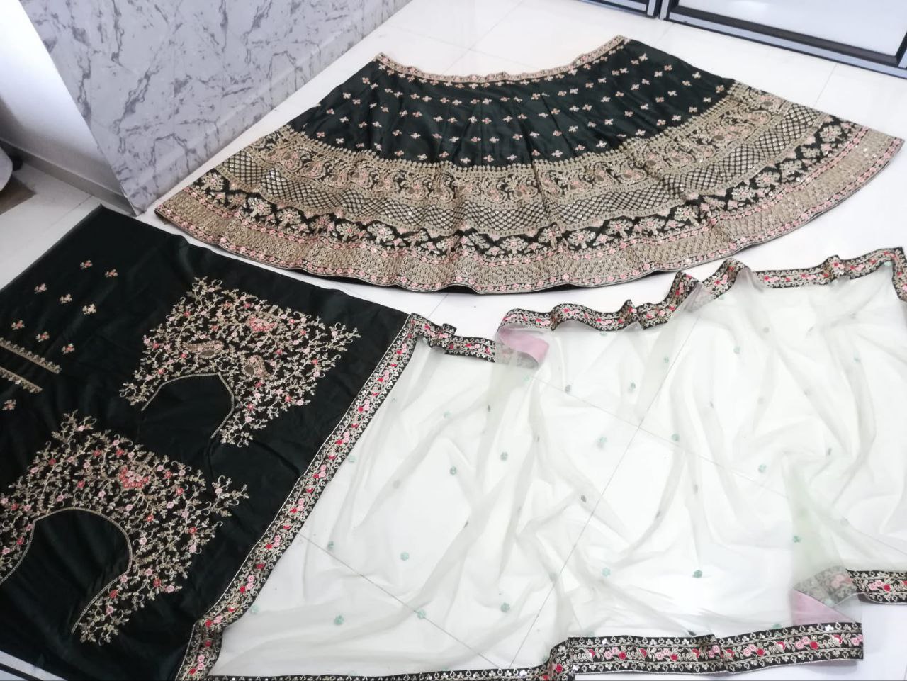 DESIGNER DIAMOND SATIN SILK LEHENGA CHOLI SET WITH BUTTERFLY NET DUPATTA